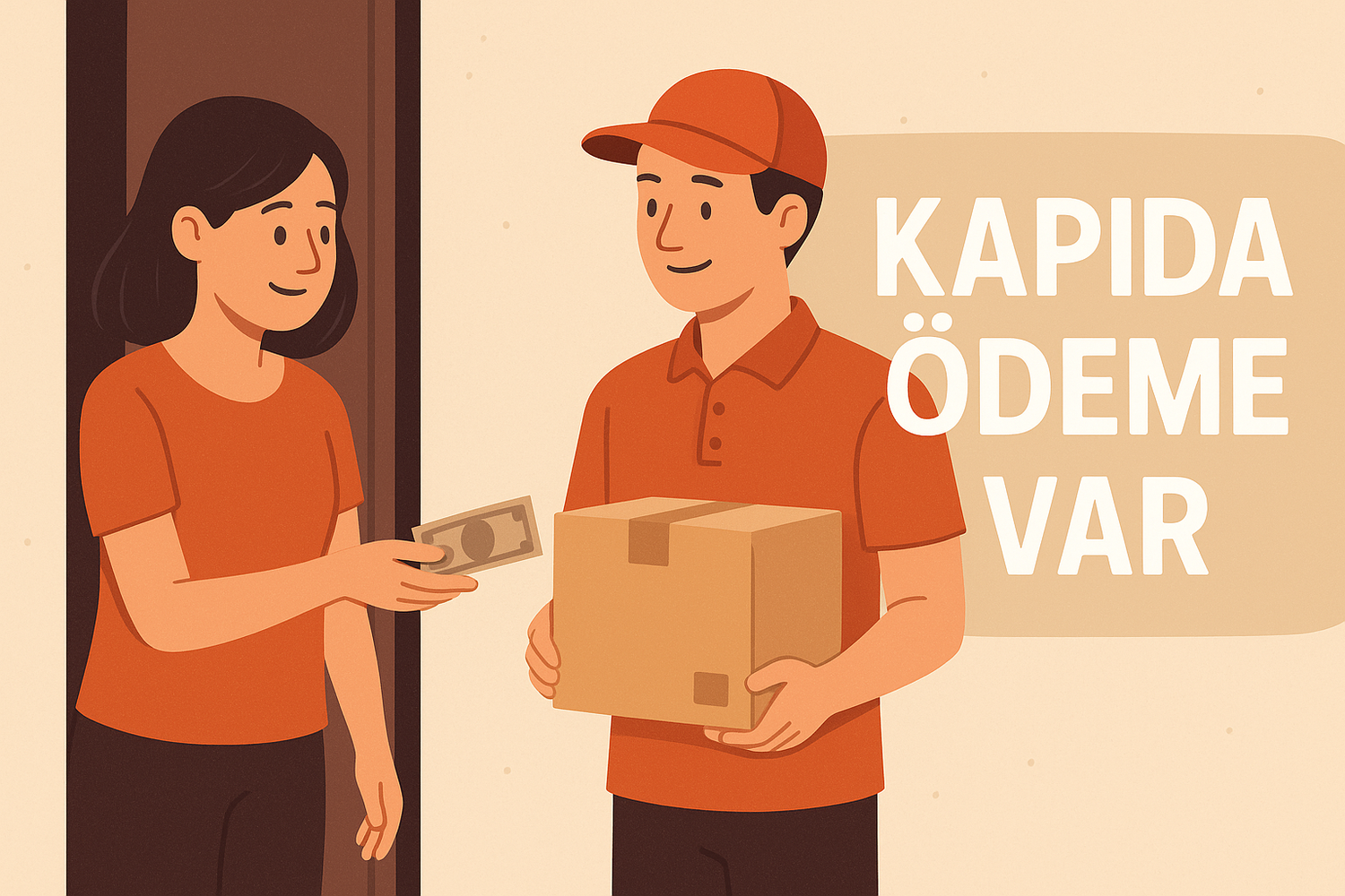 Kapıda ödeme var yazan bir görsel olsun bir kadın kağıda ödeme yapıyor
